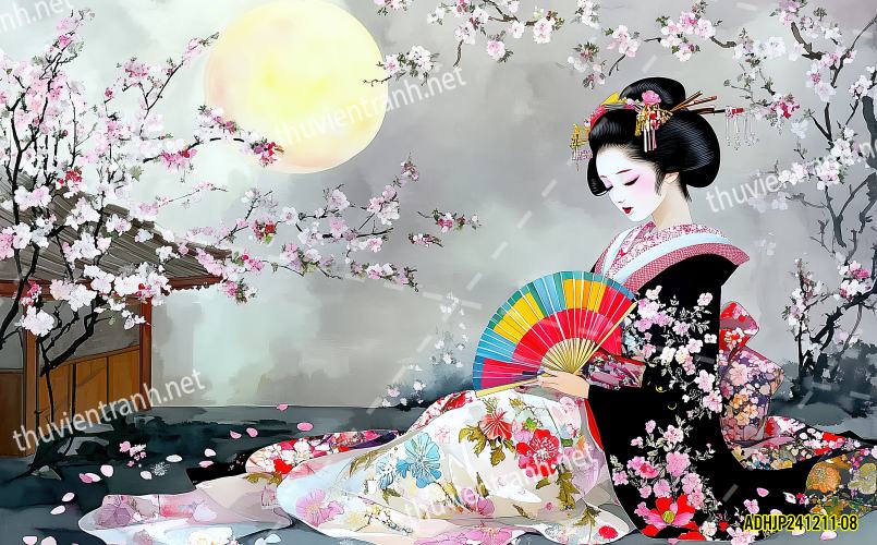 Tranh dán tường hoa cô gái Geisha Nhật Bản-ADHJP241211-08 - Kết quả tìm kiếm tranh tường